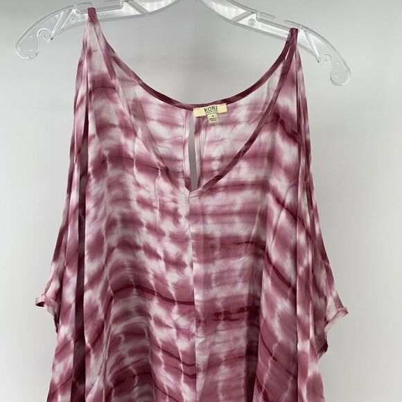 Pink Tie Dye Relaxed Fit Cold Shoulder Tassel Top - Picture 2 of 8